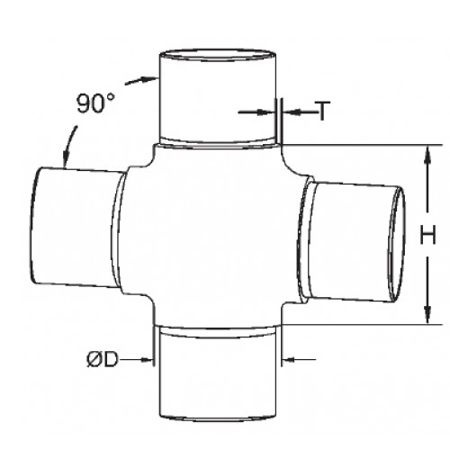 Equal Cross-42.4mm o/d x 2.5mm wall Push Fit Grade 316 Satin polished 